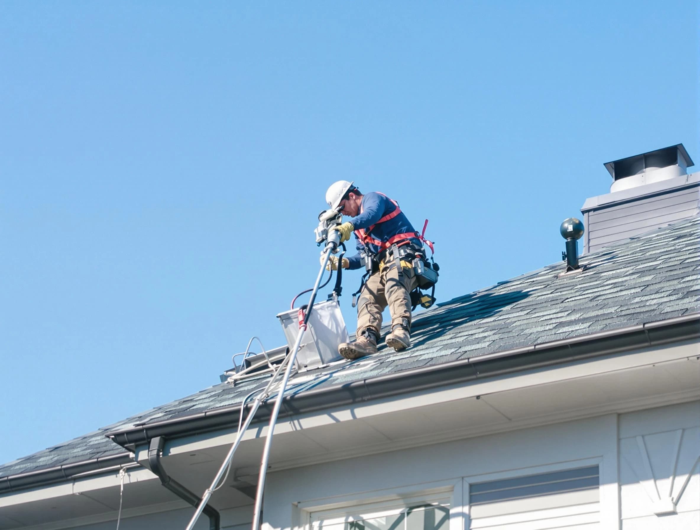 Milton Dryer Vent Cleaning certified technician cleaning a roof-mounted dryer vent system in Milton
