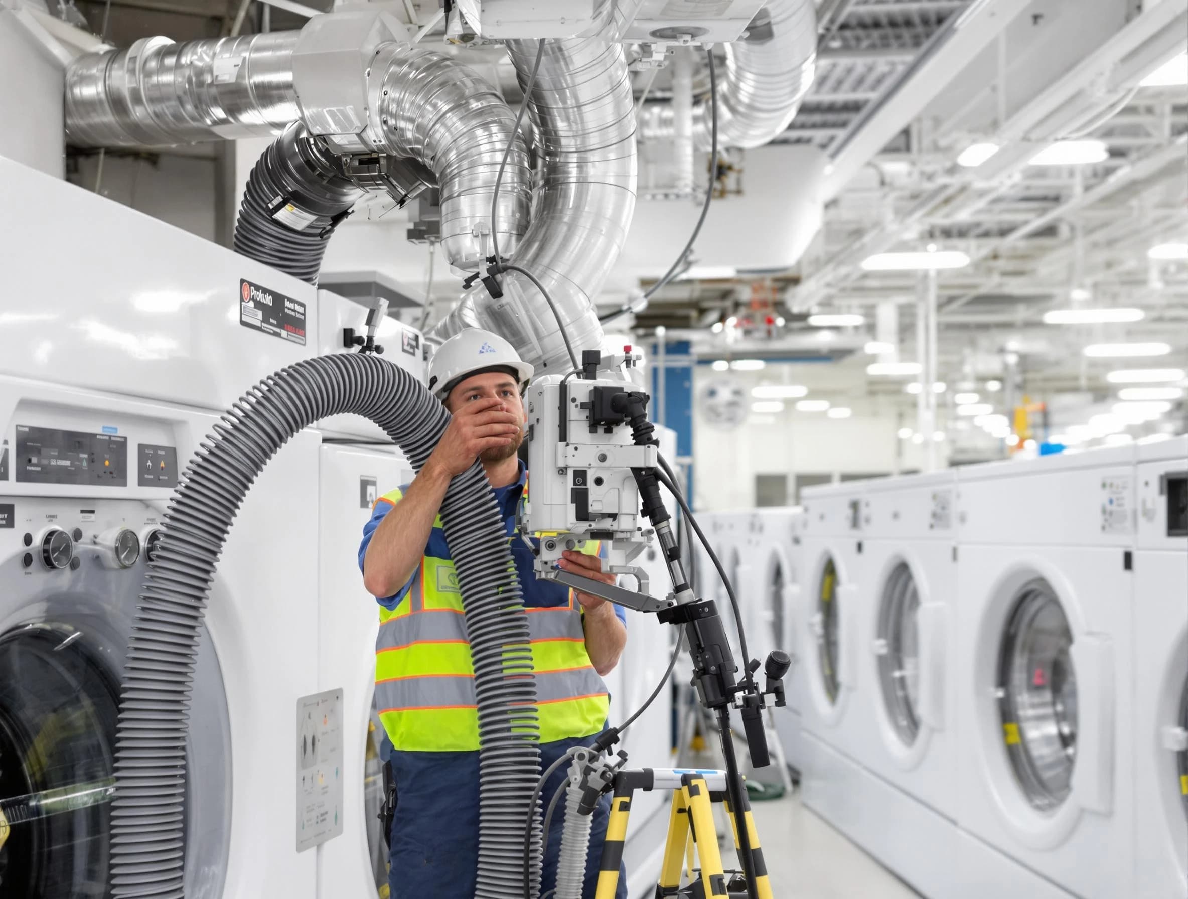 Milton Dryer Vent Cleaning team performing commercial-grade dryer vent cleaning at a business facility in Milton