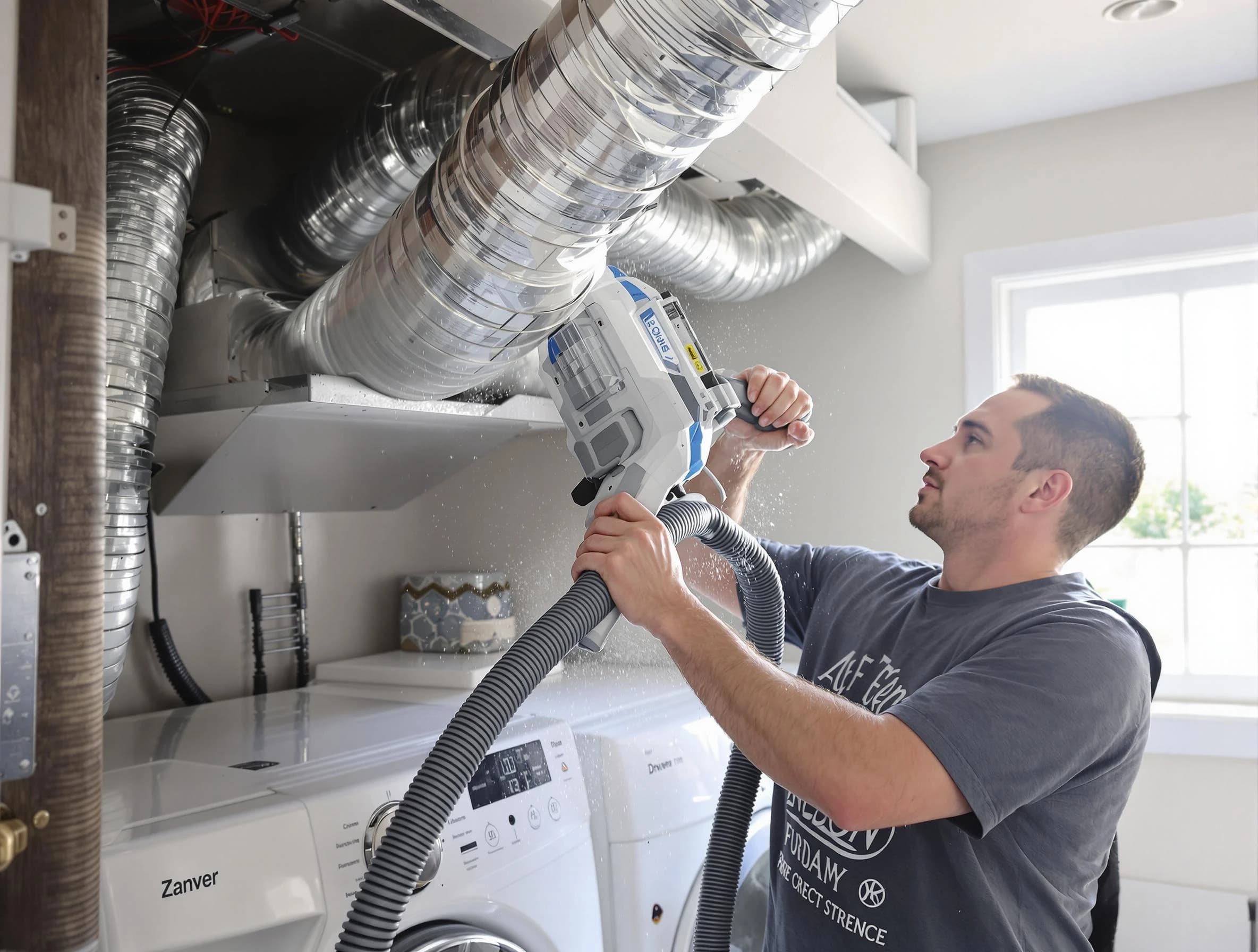 Milton Dryer Vent Cleaning specialist cleaning deep within a dryer vent duct system in Milton